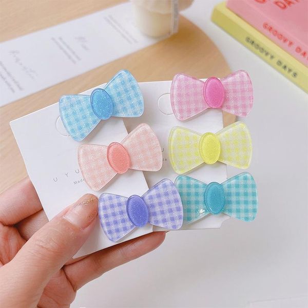 

hair accessories hairpins for kids 6 color purple orange acrylic plaid bowknot children sweet barrettes fashion bow gifts, Slivery;white