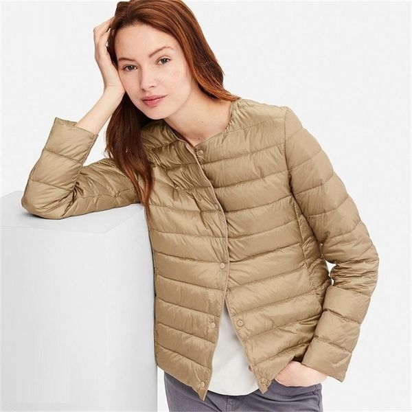 

bang matt fabric light jacket female ultra down women slim windbreaker without collar weight warm coat 210927, Black