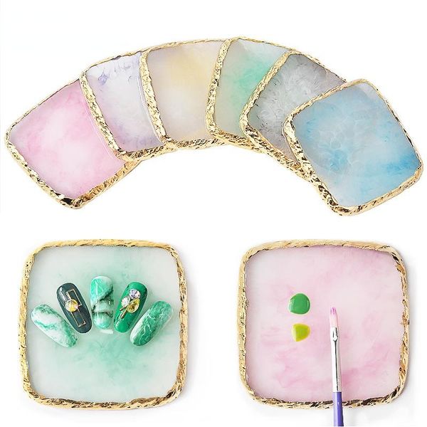 

nail art kits 1pc square resin agate stone color palette gel polish pallet mixing drawing paint plate pad manicure display shelf