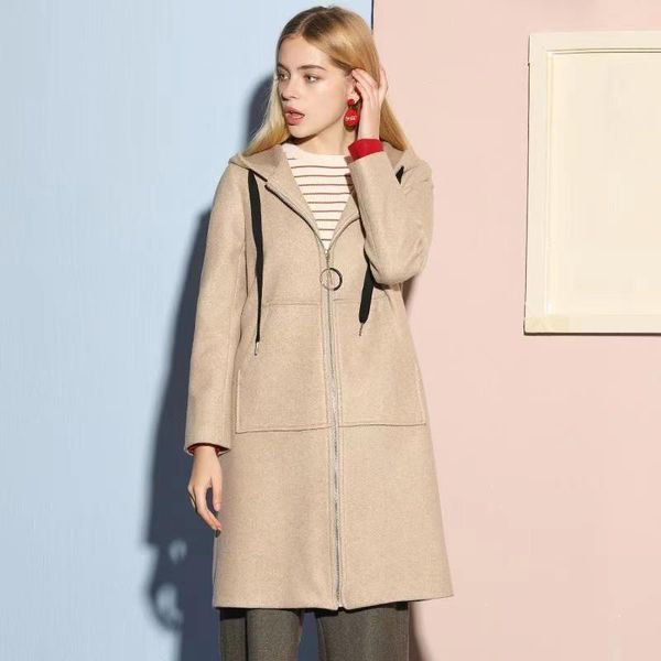 

women's wool & blends fall winter women casual hooded camel long woolen coat , autumn female woman clothes coats, Black