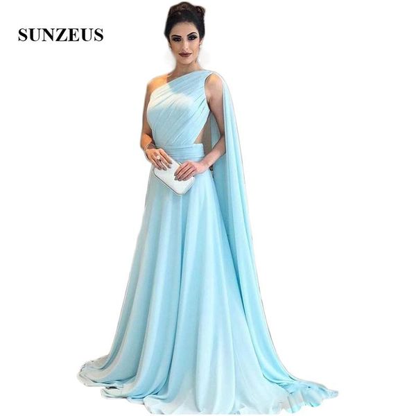 

party dresses mint blue chiffon formal evening 2021 one shoulder pleats a-line simple gowns sheer back se01, White;black