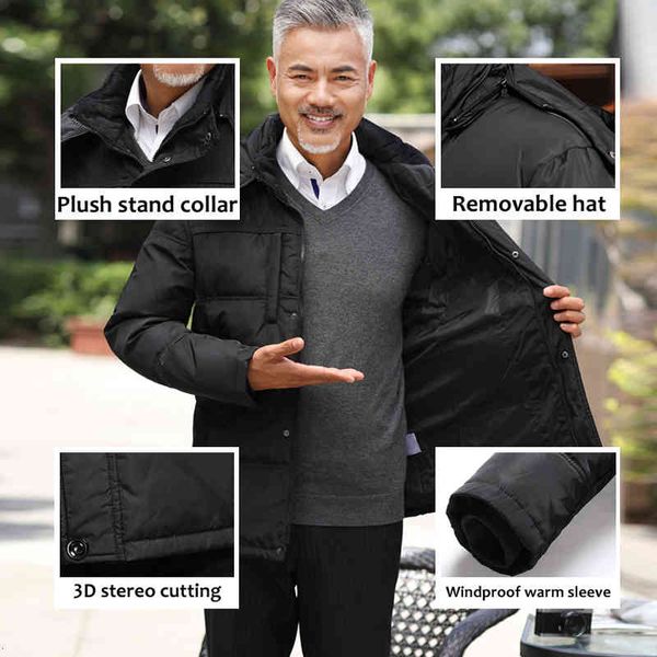 

fashion warm thick 90% duck down winter men jacket men coat detachable hooded middle-aged 's parka windproof, Black