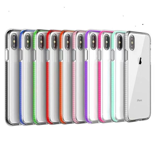 Per iPhone 11 Pro Max Xs XR X 8 Plus Custodia per cellulare bicolore Trasparente TPU trasparente Custodia antiurto per armatura ibrida bicolore