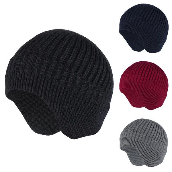 

outdoor hats ear protection winter stylish soft beanie hat for men women classic knit earflap warm cap with ears earmuff caps, Black;white