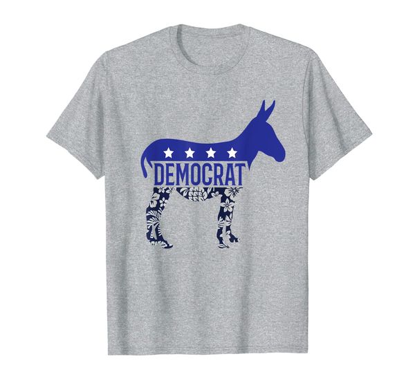 

democrat donkey for women, blue floral print t-shirt, White;black