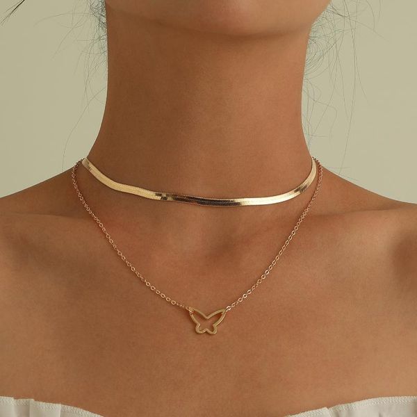 

pendant necklaces states personality double hollow out the butterfly necklace female fashion tide snake chain sautoir, Silver