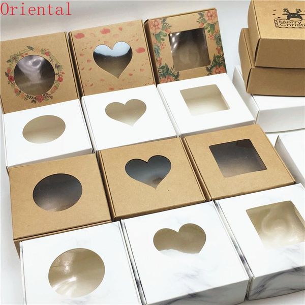 

gift wrap 24 pcs pvc window christmas candy brown packaging box for wedding\candy\crafts\cake\handmade soap packing boxes