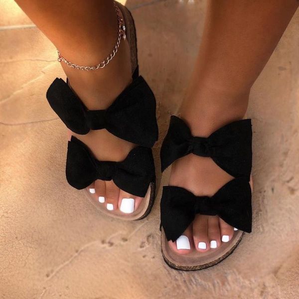 

slippers sagace women slip on sandals rome bow flat linen summer espadrille shoes female plus size leopard flip-flops, Black