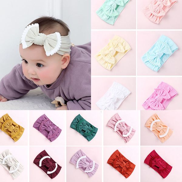 

accessories 27 color children ball bow headband nylon solid hair band bowknot baby headbands kids headdress m239, Slivery;white