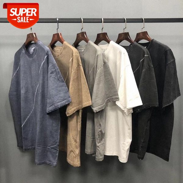 

retro washed and old twill stitching t-shirt hip-hop round neck loose short-sleeved men #hd2a, White;black