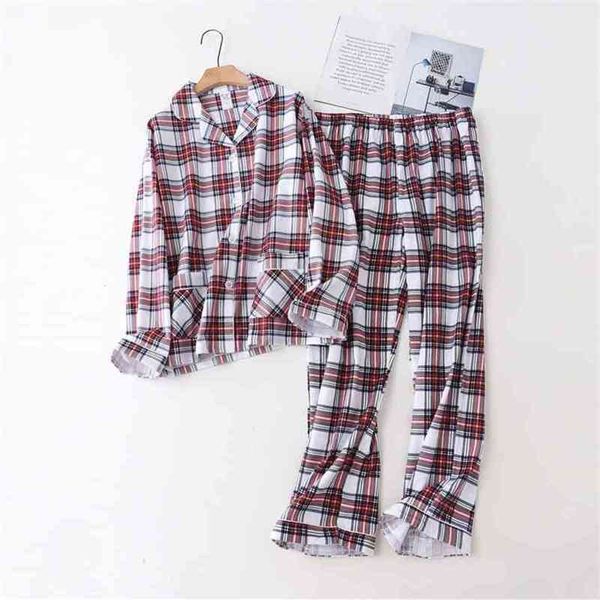 

red plaid 100% cotton pajamas set autumn plus size casual female long sleeve pyjamas homewear sleepwear 210809, Black;red