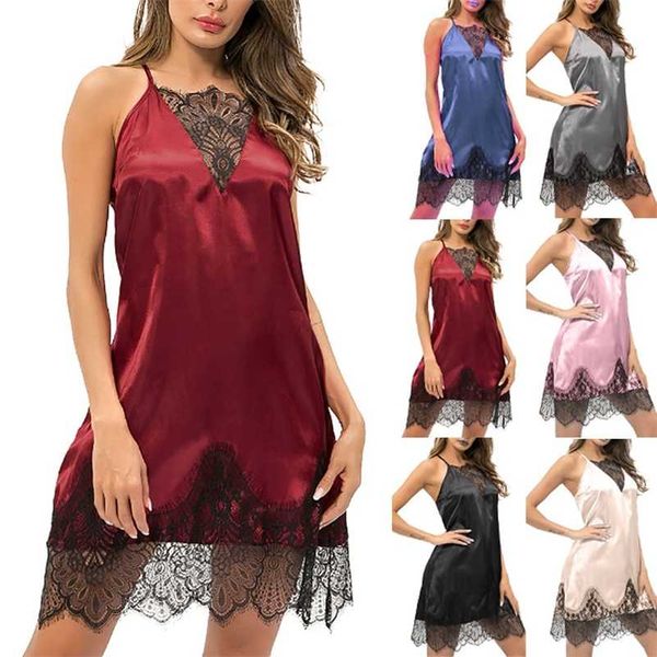 

customized production of lace pajamas women with silk like nightdress summer 211202, Black;white