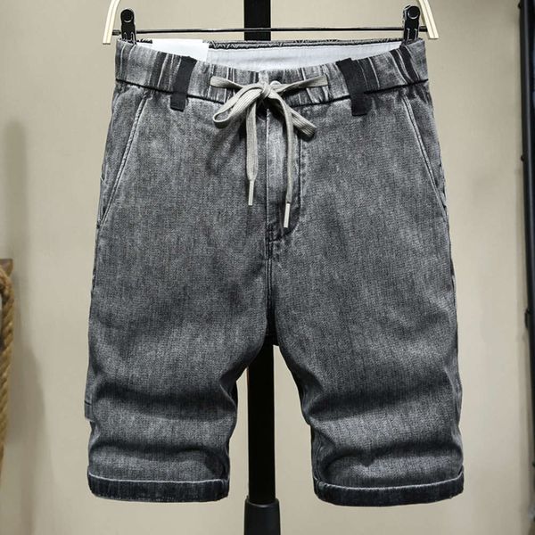 

2020 summer waist denim capris men's elastic straight handsome thin horse pants, Blue