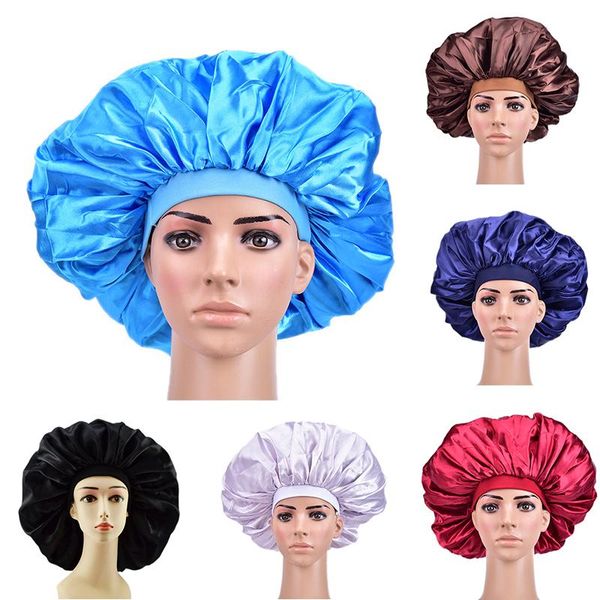 

extra large satin sleep cap waterproof shower cap protect hair women hair treatment hat 6 colors
