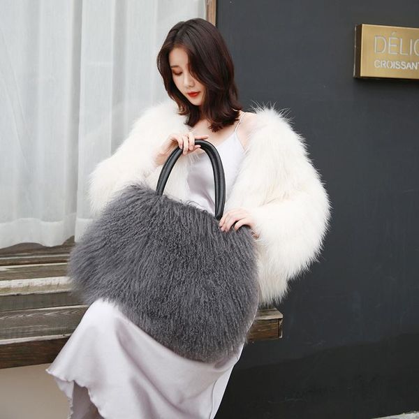 

backpack style 2021 real mongolian fur bags australian beach wool shoulder bag ladies tibet lamb wrist large capacity fashion