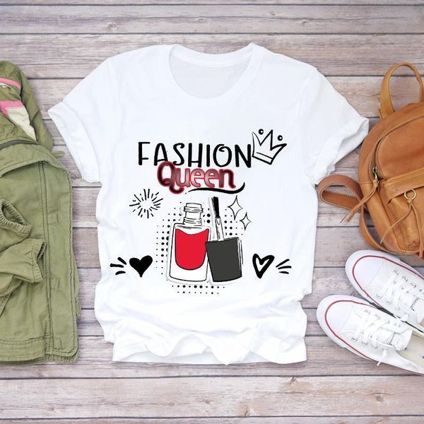 

women 2021 summer fingernail love nail art cute lady fashion print t-shirts t shirt ladies womens graphic female tee t-shirt, White