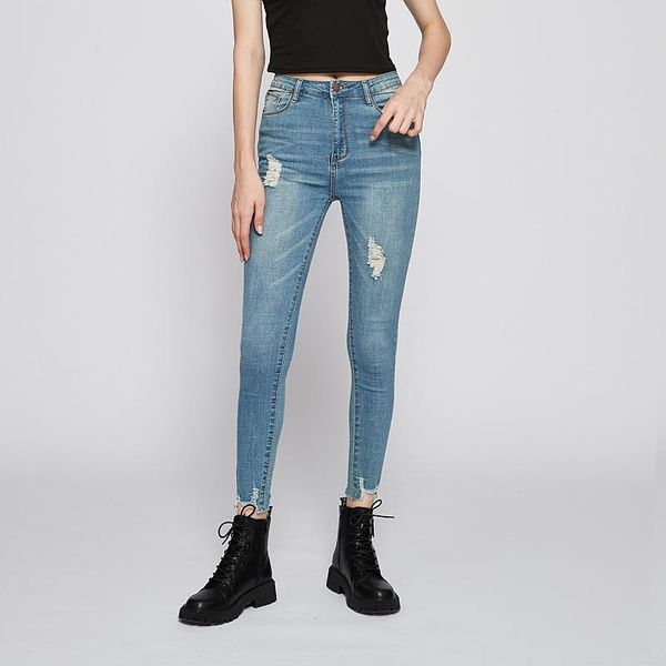 

women's pants & capris 2021 fashion ladies jeans high waist stretch slim versatile leggings hole trousers, Black;white