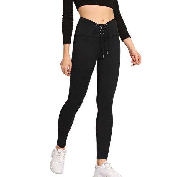 

yoga outfits fashion trend black joggers sweatpants for women high waist comfy skinny leggings drawstring design, White;red