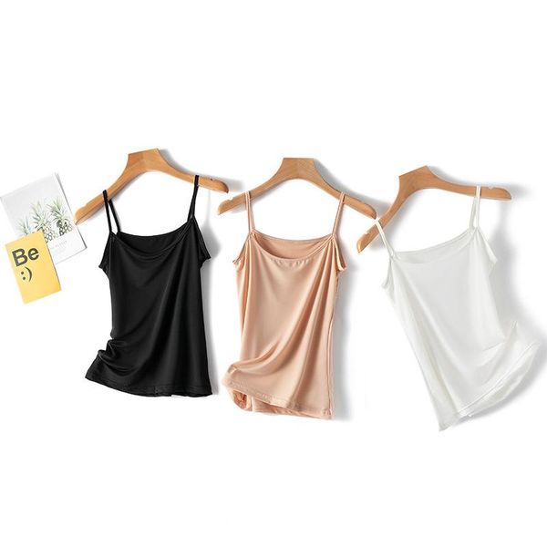 

women's tanks & camis 2021 summer ice silksatin women thin wild solid vest tank female strap basic sleeveless camisole, White