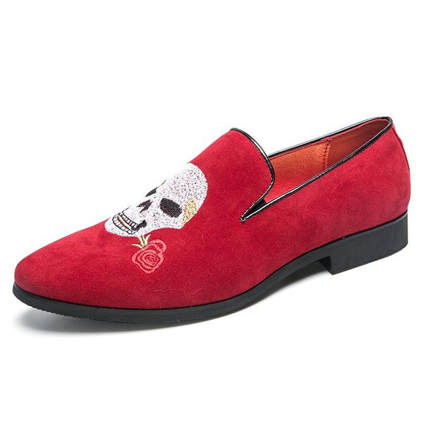 

dress shoes men slip-on flats loafers male hairdresser casual leather skull pointed toe tenis masculino, Black