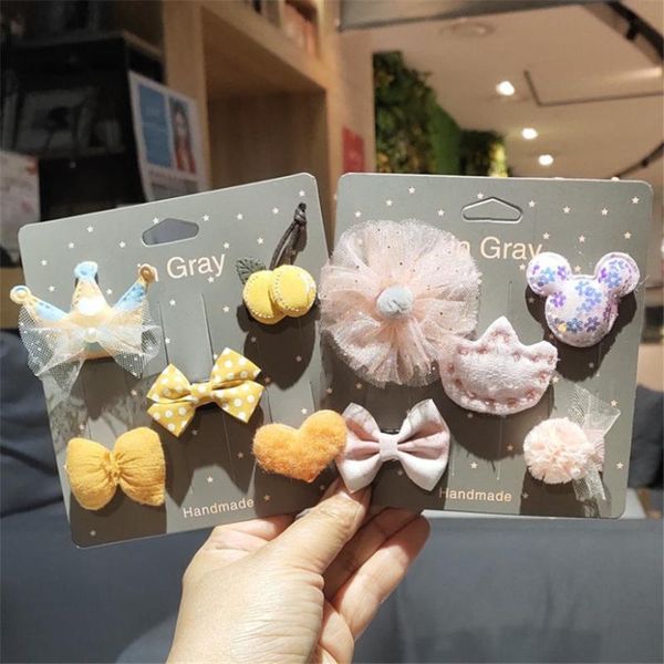 

7pcs/set girls baby cute flower bow hairpin children lovely handmade hair clips bb clip barrettes headband kids hair accessories, Slivery;white
