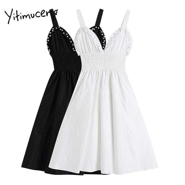 

yitimuceng ruched spaghetti strap dresses women summer backless embroidered flares high waist midi dress fashion 210601, Black;gray