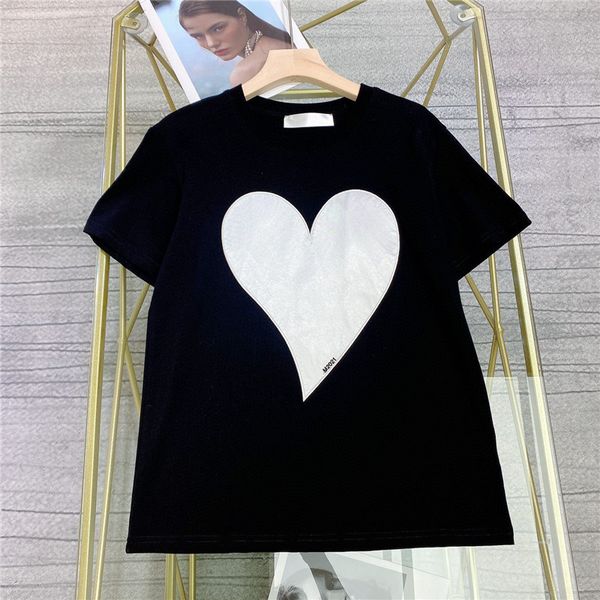 

2021 spring and summer new simple style velvet love decoration cotton round neck t-shirt women's short sleeves loose and thin versatile, White