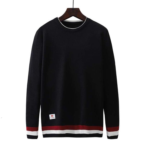 

autumn and winter new style men's crew neck korean version trend bottomed sweater stripe solid color warm clothes 1-55 cwos, Black