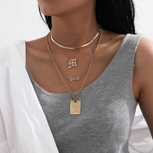 

ornament temperament generous multi-layer tassel female exaggeration fashion letter pendant necklace set, Silver