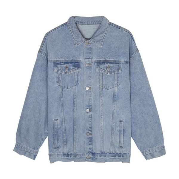 

women's jackets 2021 casual ripped light blue denim jacket women spring autumn jean coats loose pocket girls f948, Black;brown