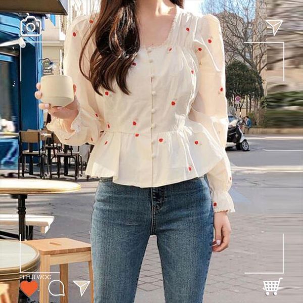 

short chic summer women shirt long sleeve autumn basic single breasted button blouse korea style peplum bow tie, White
