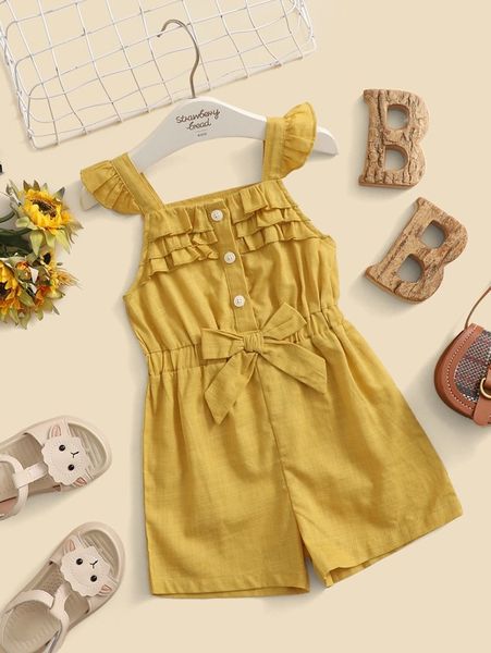 

baby ruffle trim bow front romper she01, Blue