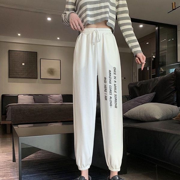 

women's pants & capris plus size wide leg fleece harajuku letter print high waist joggers 2021 women trousers korean casual femme fall, Black;white