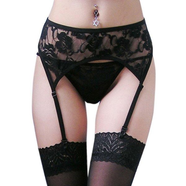 

garters 2021 arrival lingerie women\\'s lace garter belt / stocking suspender with g-string thongs for women, Black;white