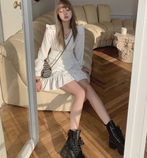 

women's t-shirt [knock] ragged frenchman plied small black dress bojl, White