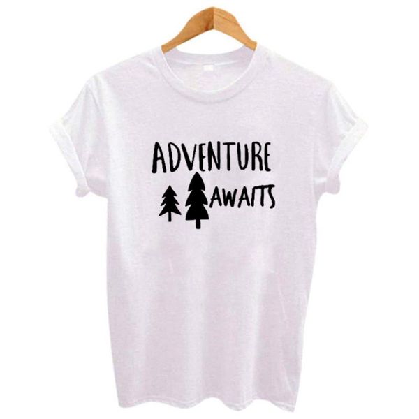 

women's t-shirt women clothes adventure awaits womens summer outdoor climbing travel lovers tshirts casual graphic tees, White