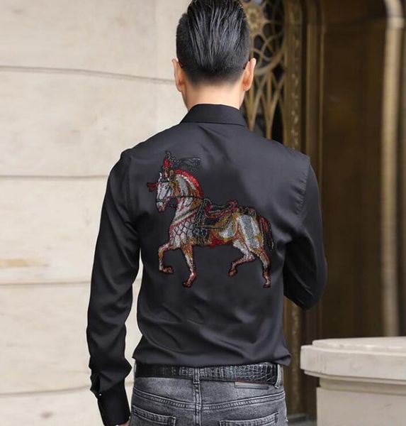 

2021 brand men's shirts rhinestone summer casual shirt street casual, White;black