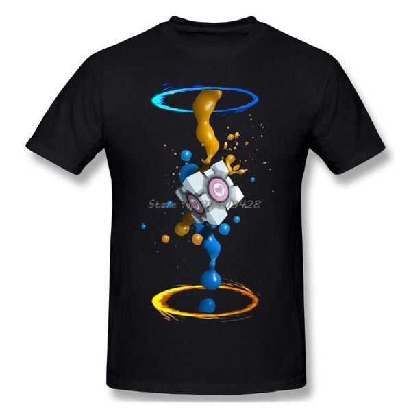 

men's t-shirts portal 2 gel splatter basic t-shirt men tee shirt short sleeve streetwear cotton tees harajuku fitness, White;black