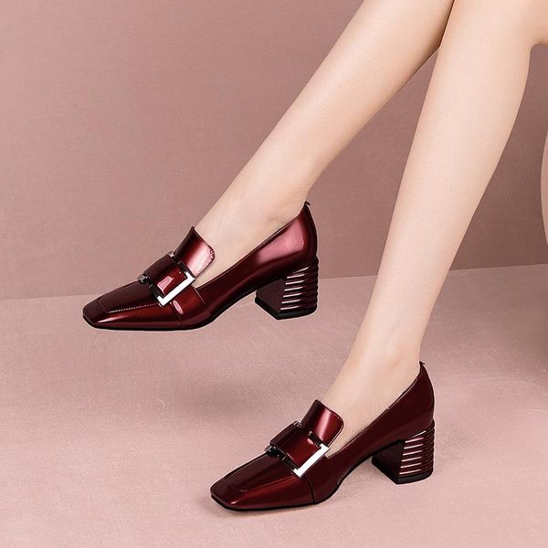 

2021 new leather women's shoes leather high heels noble belt buckle design stage shoes fashion model catwalk shoes123, Black