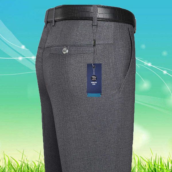 

middle aged and old men's pants high grade hemmed middle casual summer thin loose trousers dad, Black