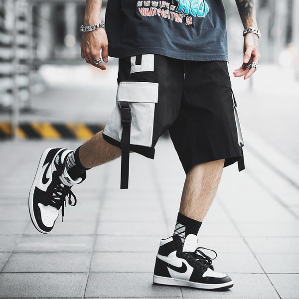 

2021 summer new men load shorts loose ribbons pockets short pants clothing 8crs, White;black