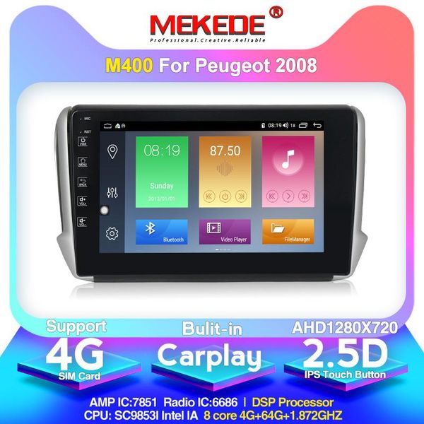 

player mekede m400 android 10.0 4+64g car dvd for 2008 208 2021-2021 gps 4g bluetooth radio rds usb steering wheel controls