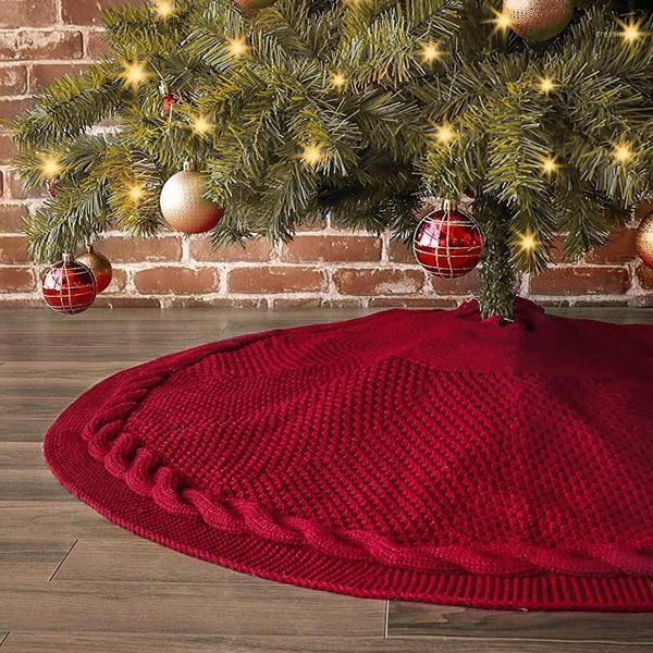 

christmas decorations knitted tree skirt thick heavy yarn wine red modern style day family party decoration ornament