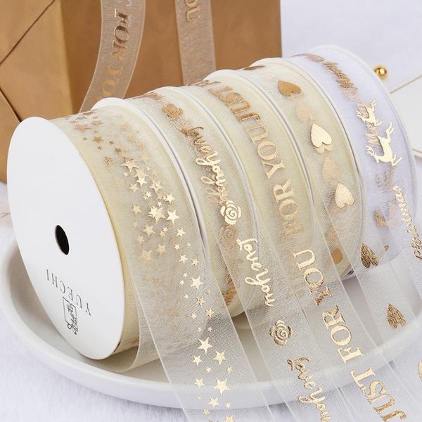 

gift wrap 9m birthday package with gold snow yarn ribbon christmas decoration transparent bow box
