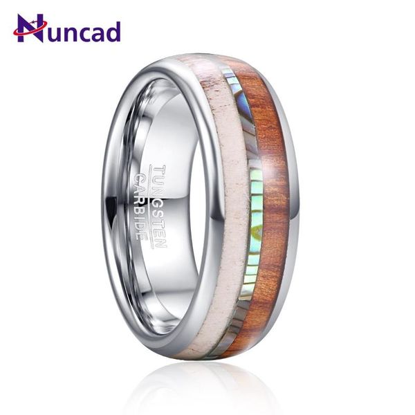 

wedding rings deer antlers abalone opal stone men tungsten steel ring dome wood leather carbon engagement bague homme jewellery, Slivery;golden