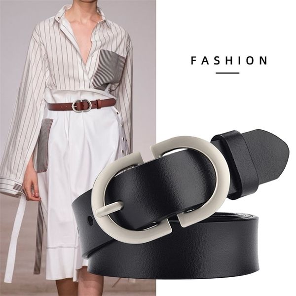 

[dwts] women's belt women belt female fashion latest needle-metal round buckle belt jeans wild luxury the genuine quality 220210, Black;brown