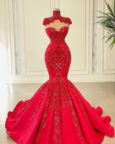 

sparkly red mermaid evening dresses 2022 lace applique beaded pearls aso ebi african arabic sweetheart prom gown abendkleider, Black