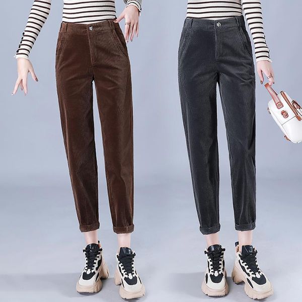 

women's pants & capris color slacks and a half grain of buckle corduroy straight canister tall waist panty with long hair loose trouser, Black;white