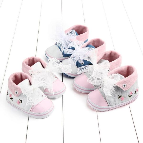 

first walkers baby crib shoes toddler girls flower lace hem casual canvas born soft sole pretty y830