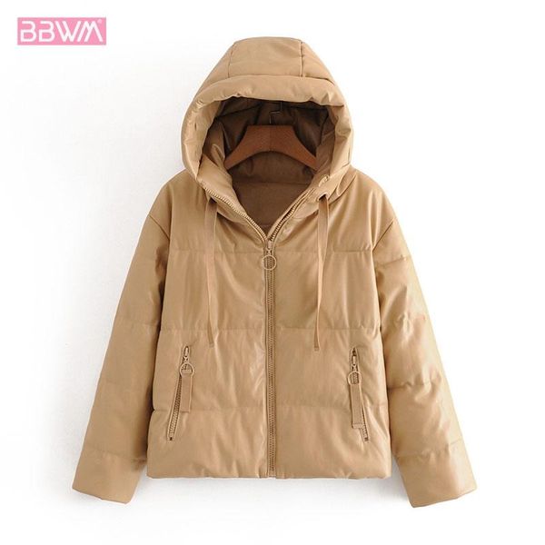 

women's fur & faux pu thick warm hooded long sleeve windproof chic female jacket korean style locomotive fashion coat black